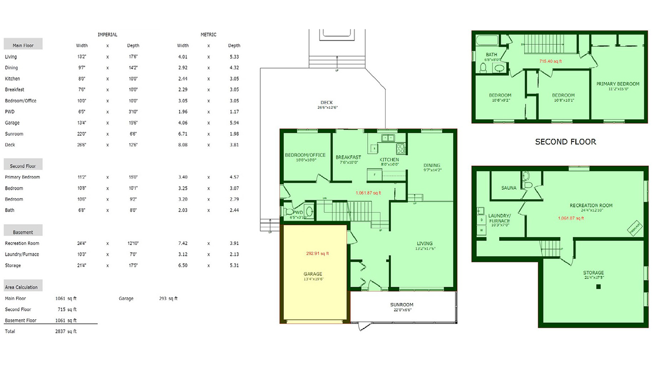 2D Black & White Floor Plan with Data Sheet sample